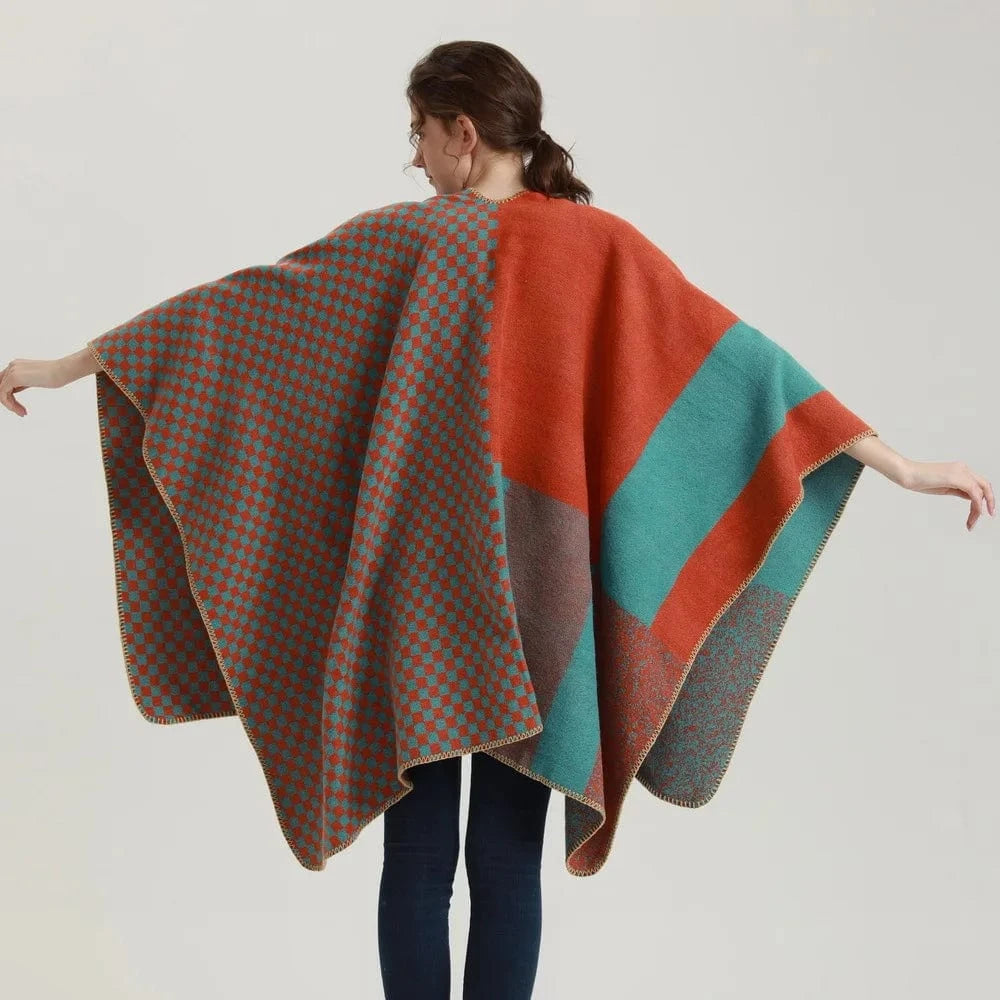 Poncho Cachemire à Carreaux