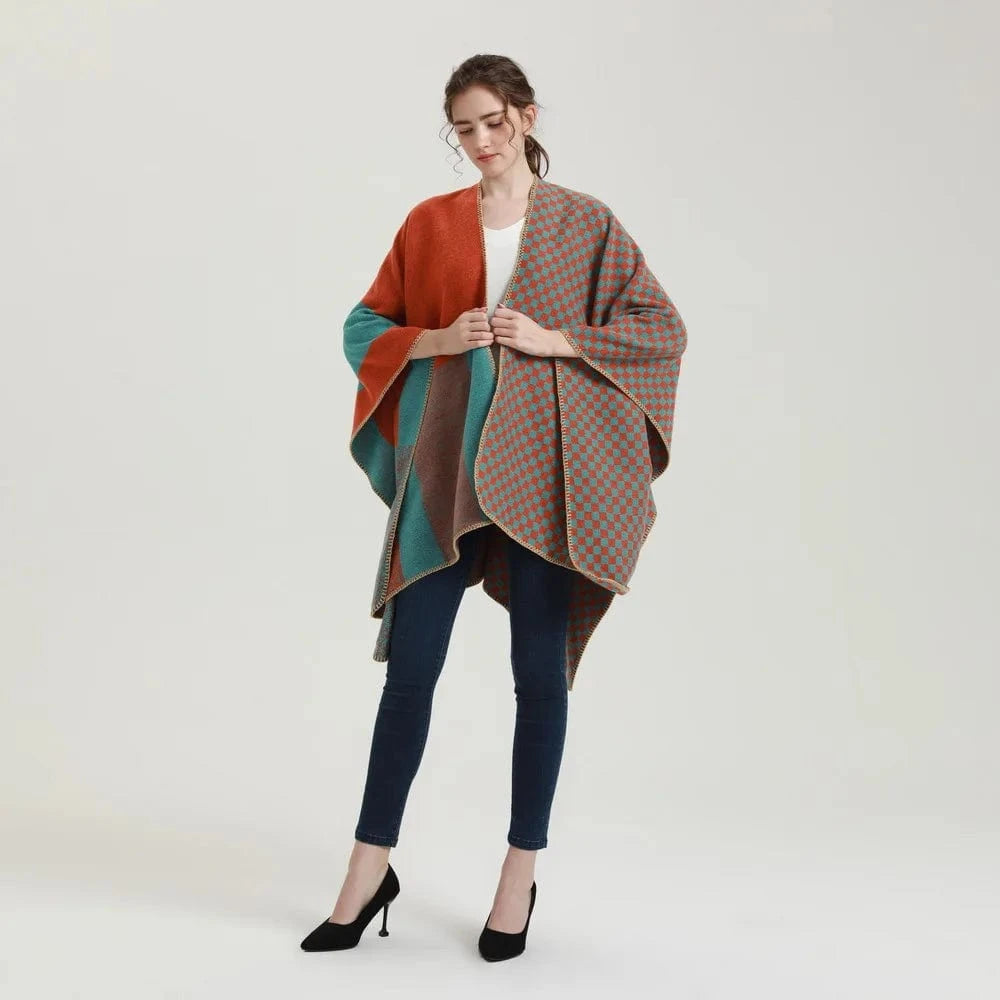 Poncho Cachemire à Carreaux