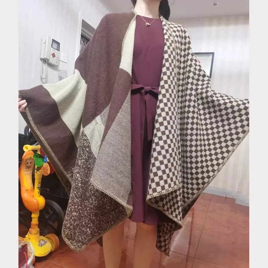 Poncho Cachemire à Carreaux