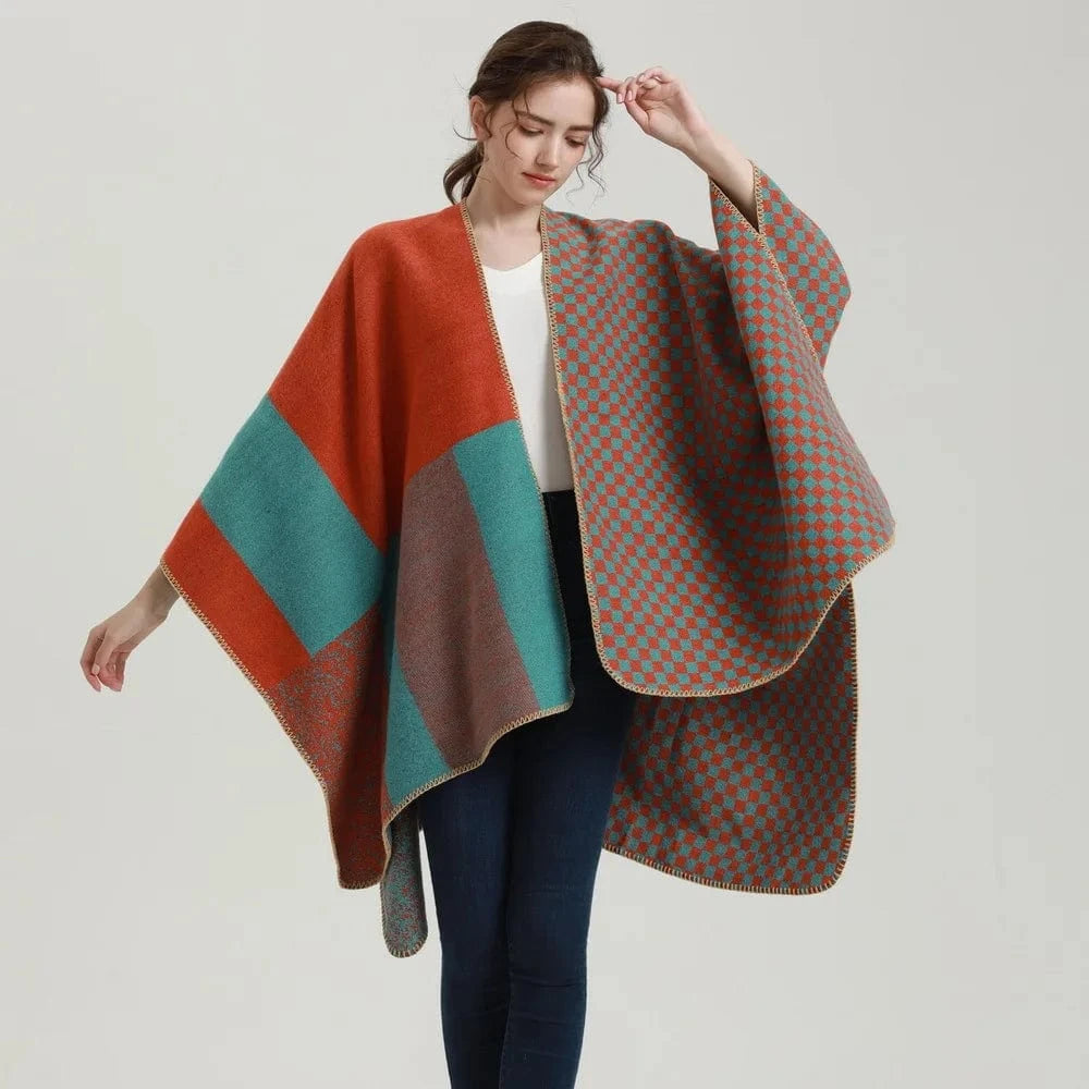 Poncho Cachemire à Carreaux