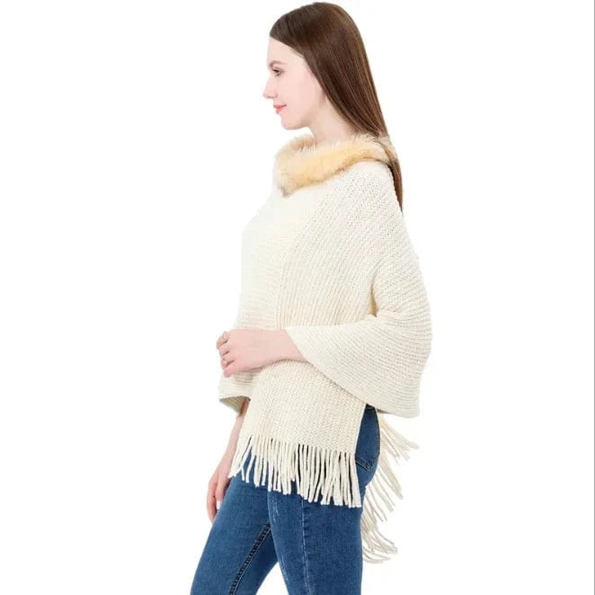 Poncho Col Fourrure