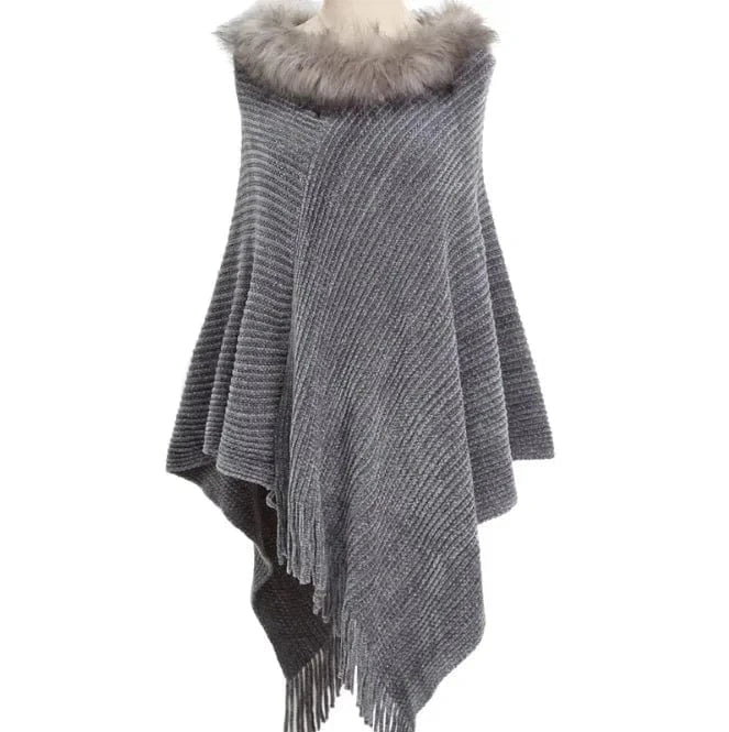 Poncho Col Fourrure