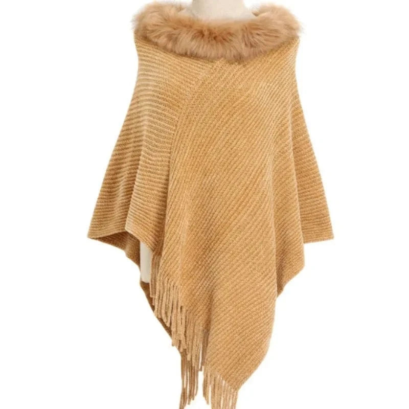 Poncho Col Fourrure
