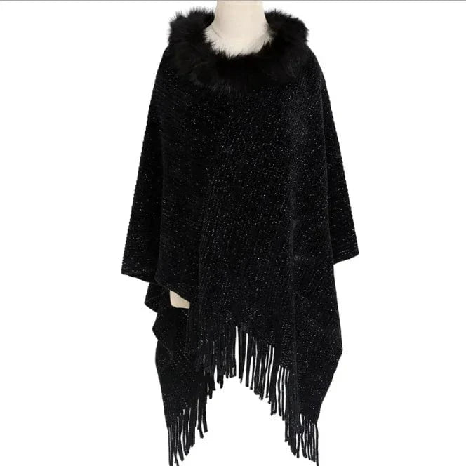 Poncho Col Fourrure