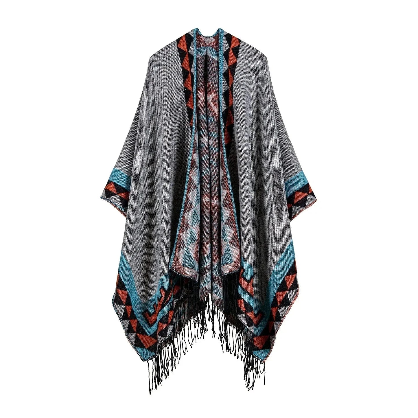 Poncho Coton Motifs Bariolés