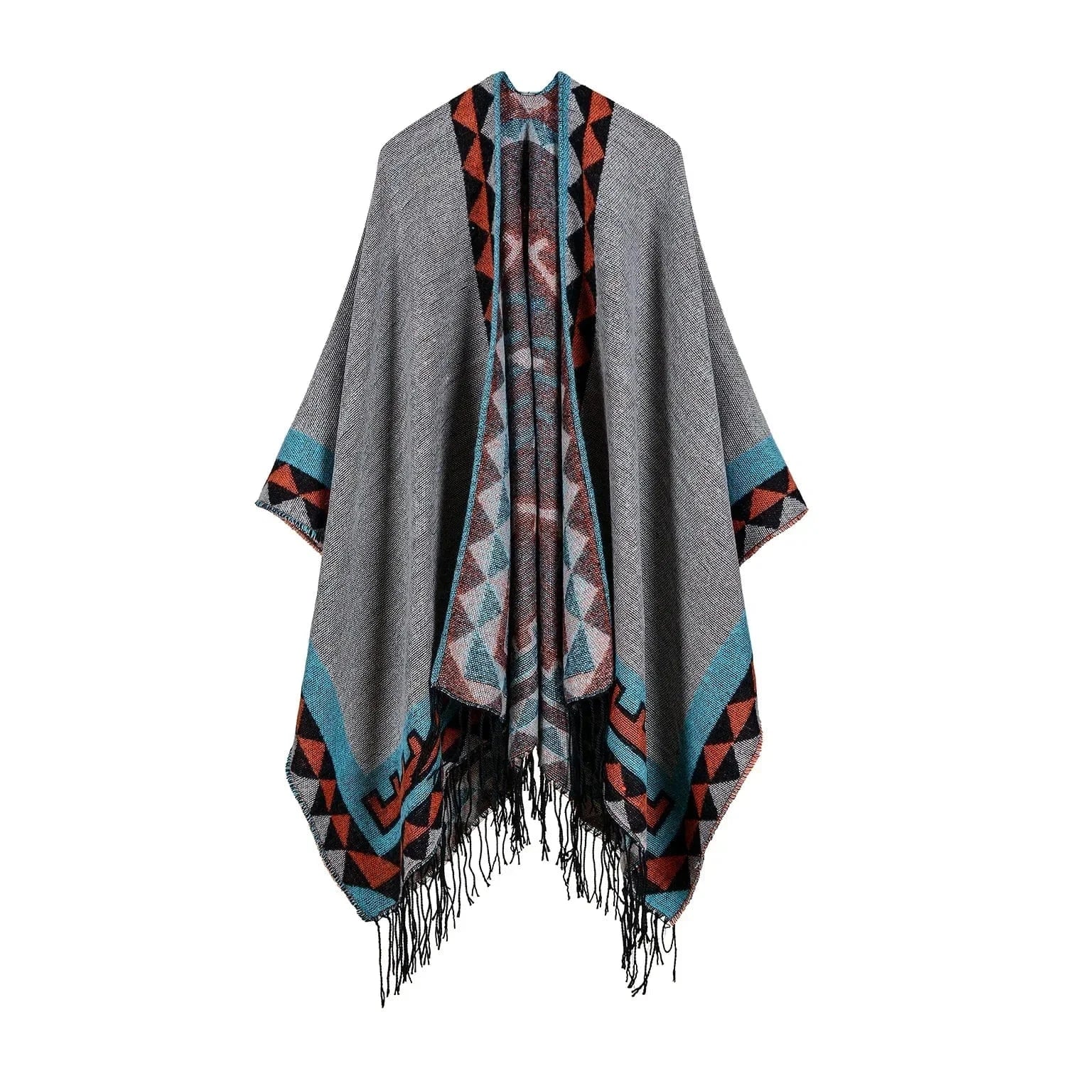 Poncho Coton Motifs Bariolés