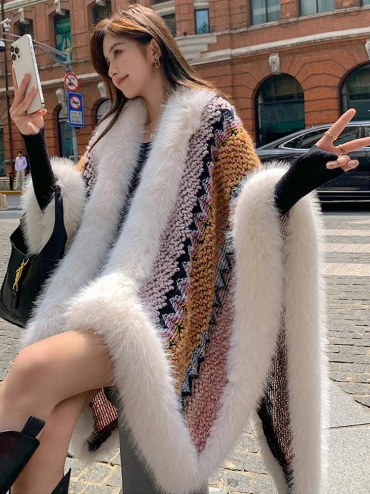 Poncho Femme Cachemire à Rayures
