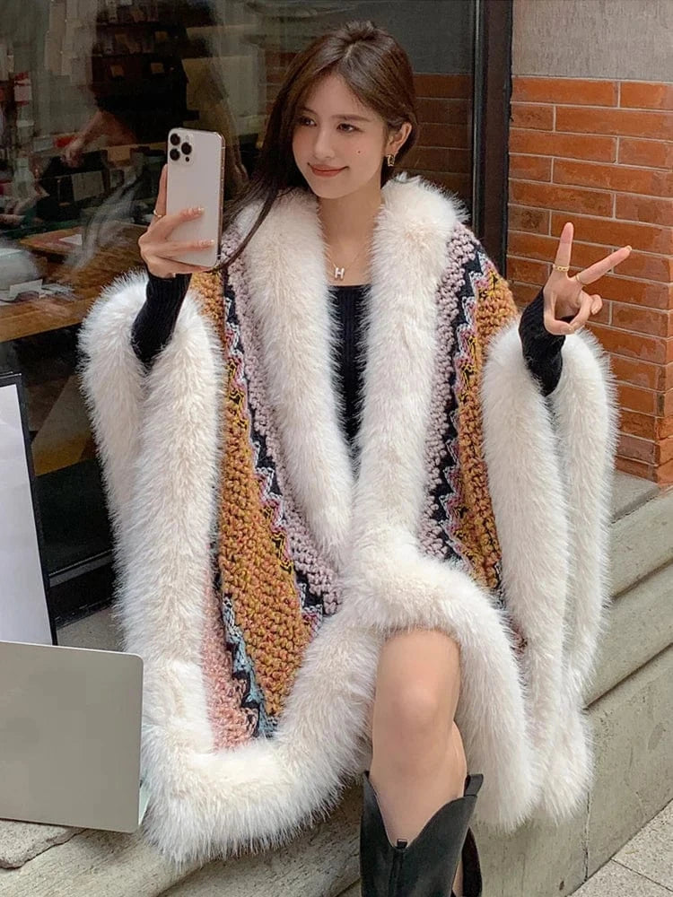 Poncho Femme Cachemire à Rayures