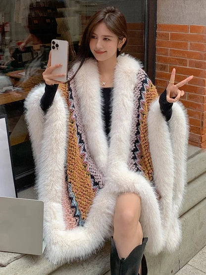 Poncho Femme Cachemire à Rayures
