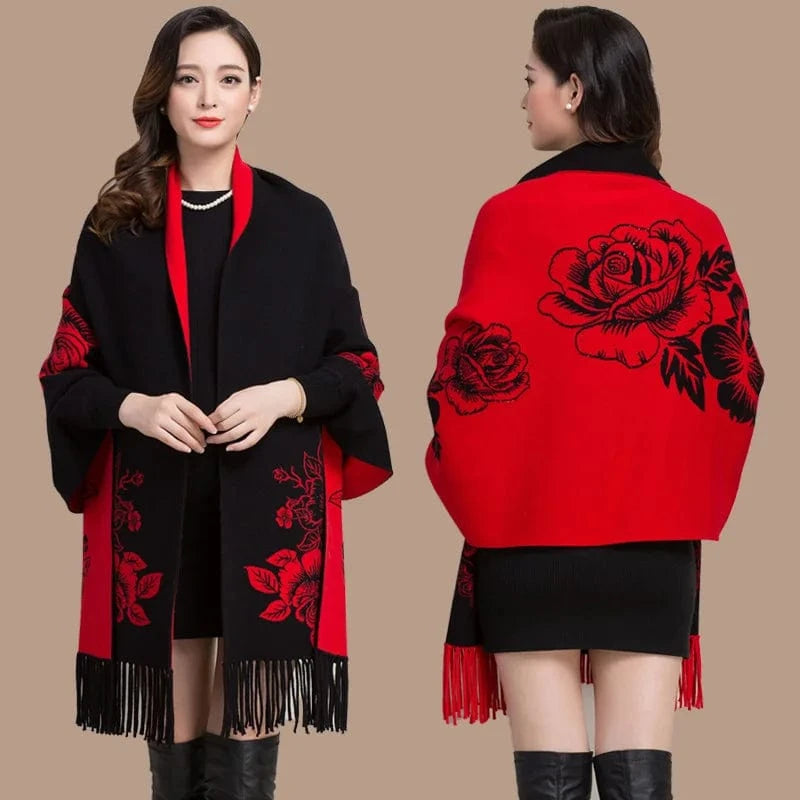 Poncho Femme Cachemire Fleuri