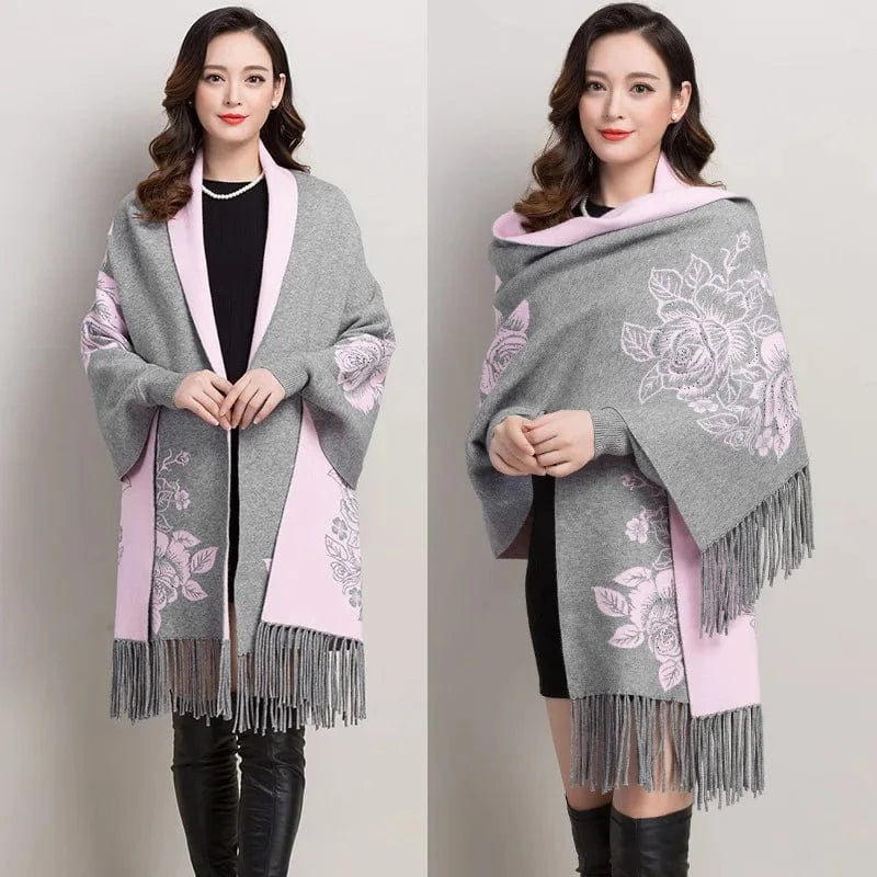 Poncho Femme Cachemire Fleuri