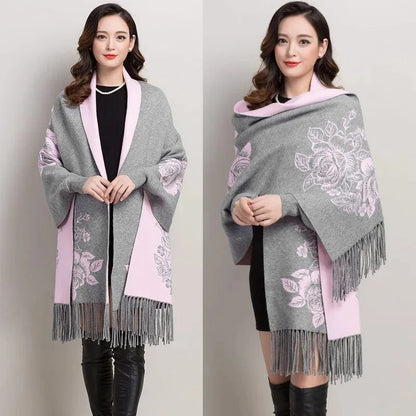 Poncho Femme Cachemire Fleuri