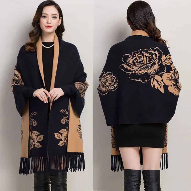Poncho Femme Cachemire Fleuri