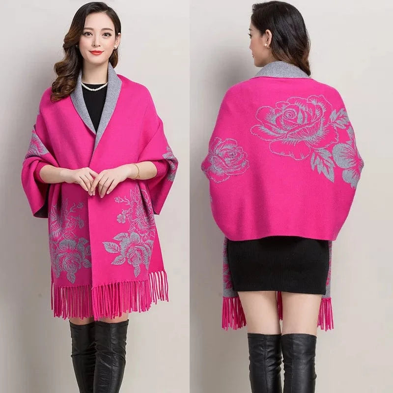 Poncho Femme Cachemire Fleuri