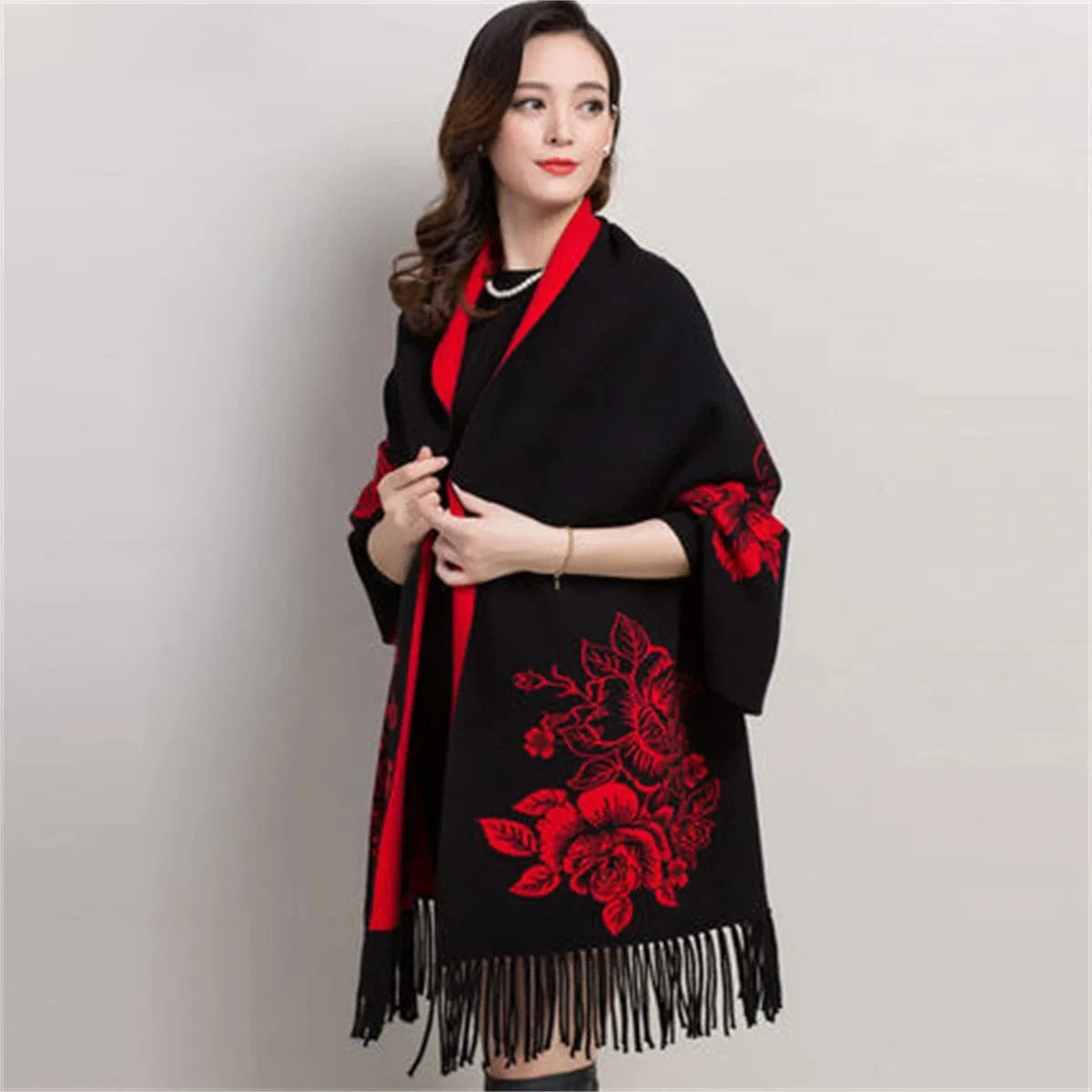 Poncho Femme Cachemire Fleuri