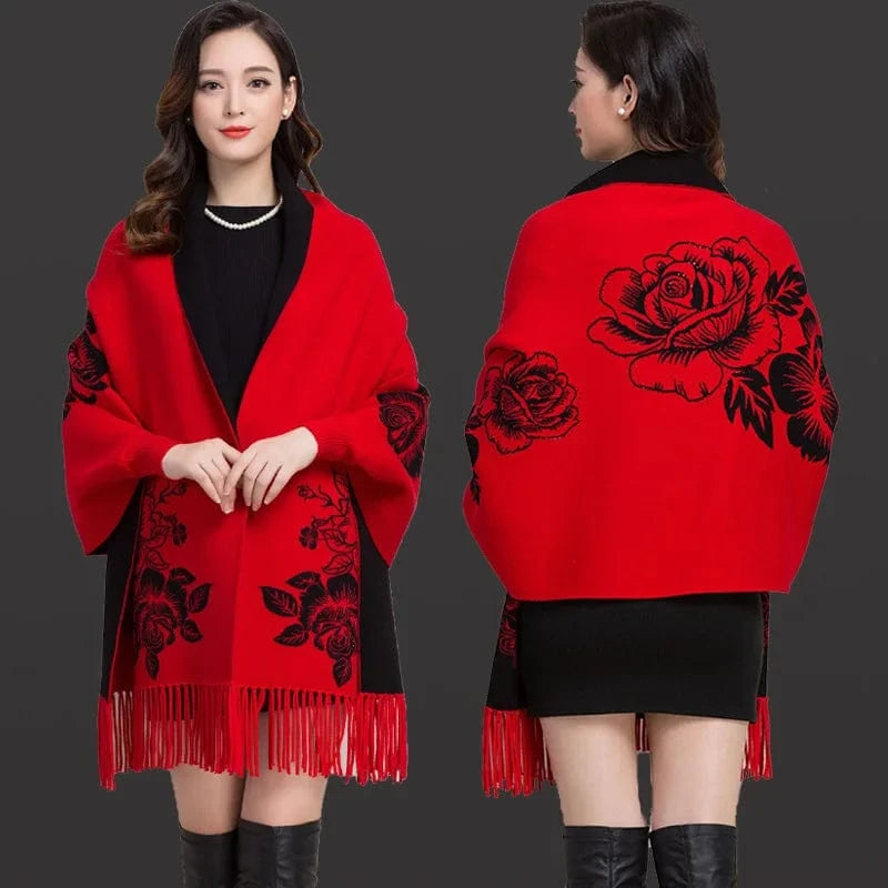 Poncho Femme Cachemire Fleuri