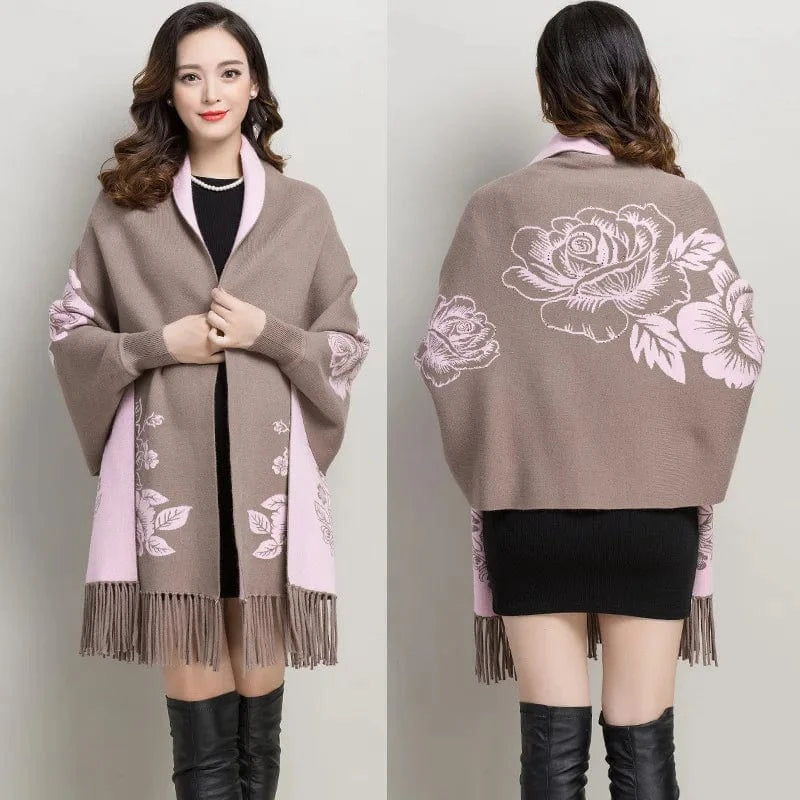 Poncho Femme Cachemire Fleuri