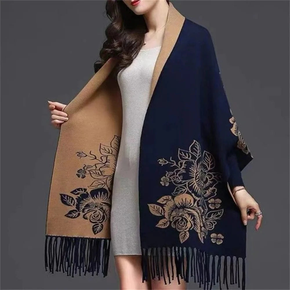 Poncho Femme Cachemire Fleuri