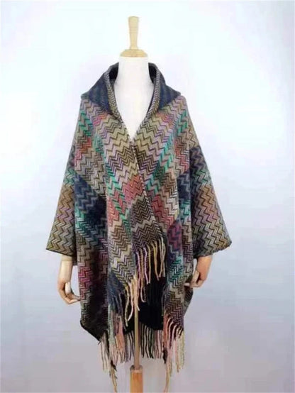 Poncho Femme Cachemire Motifs Laine