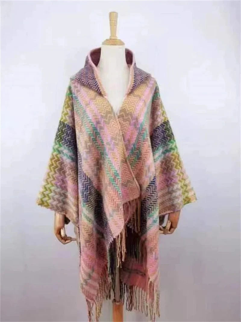 Poncho Femme Cachemire Motifs Laine