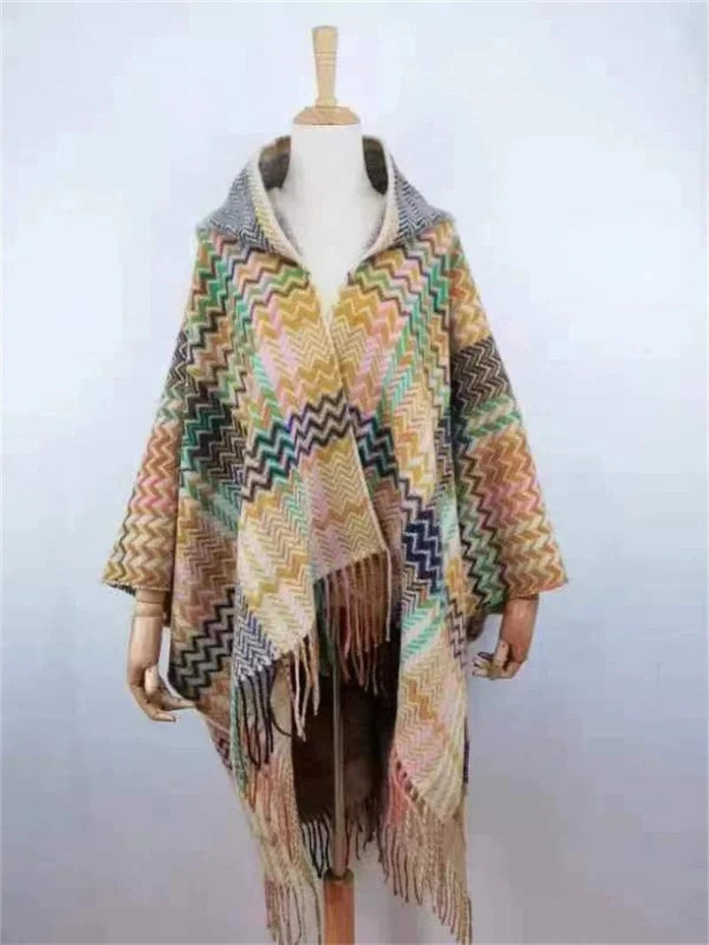 Poncho Femme Cachemire Motifs Laine