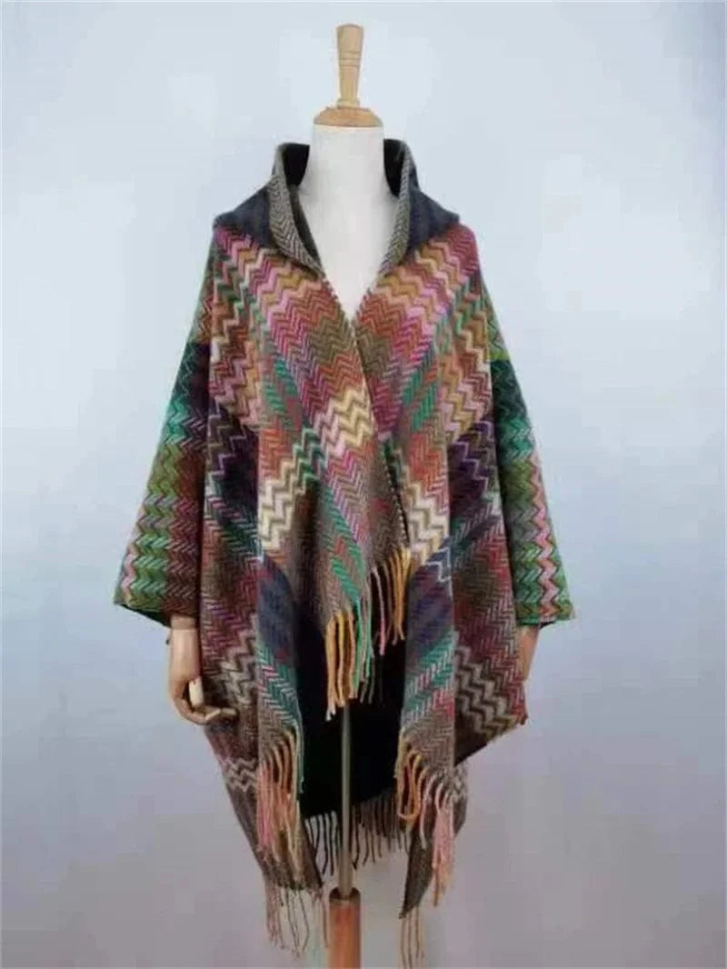 Poncho Femme Cachemire Motifs Laine