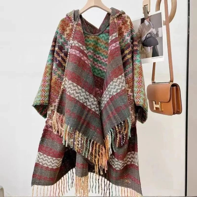 Poncho Femme Cachemire Motifs Laine