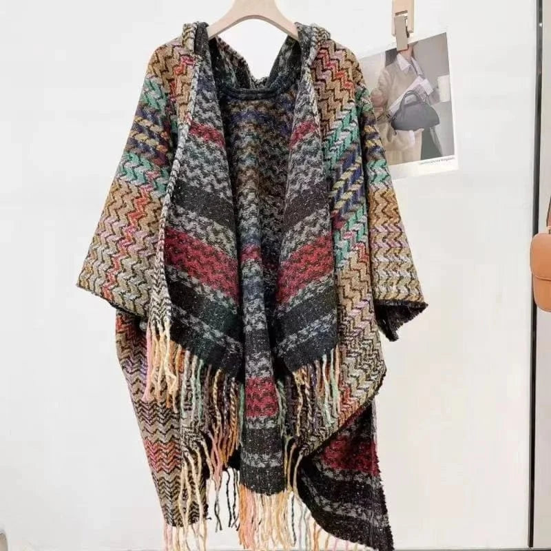 Poncho Femme Cachemire Motifs Laine