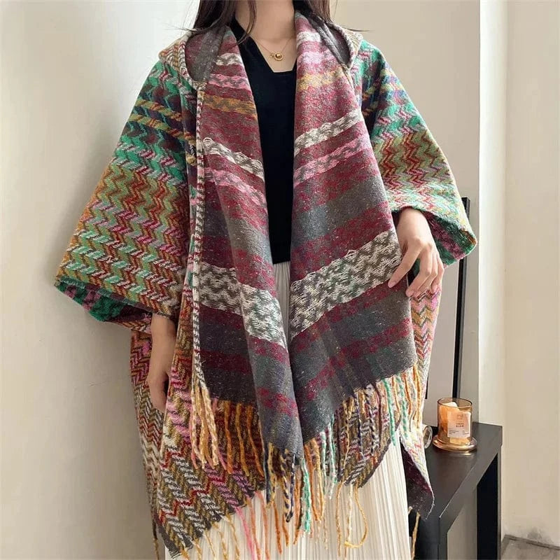 Poncho Femme Cachemire Motifs Laine