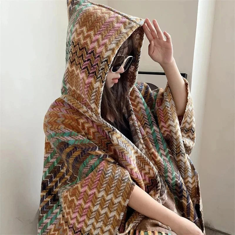 Poncho Femme Cachemire Motifs Laine