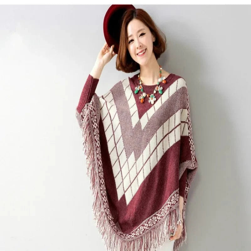 Poncho Femme Chaud Rayures