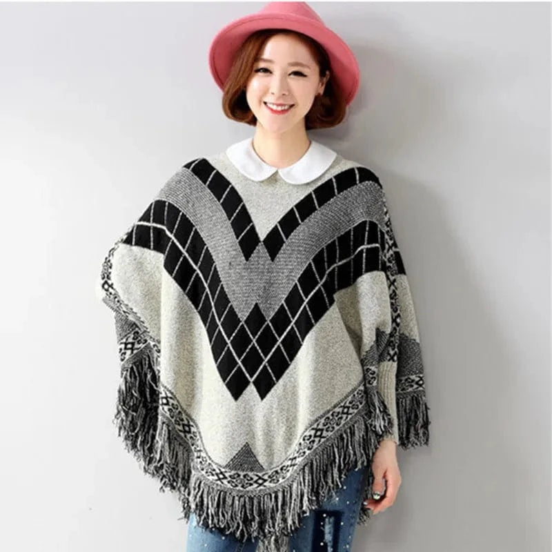 Poncho Femme Chaud Rayures