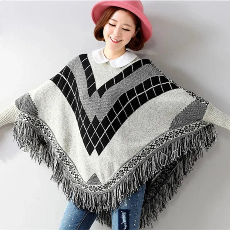 Poncho Femme Chaud Rayures