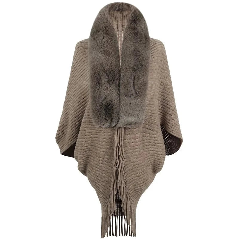 Poncho Femme Col Fourrure