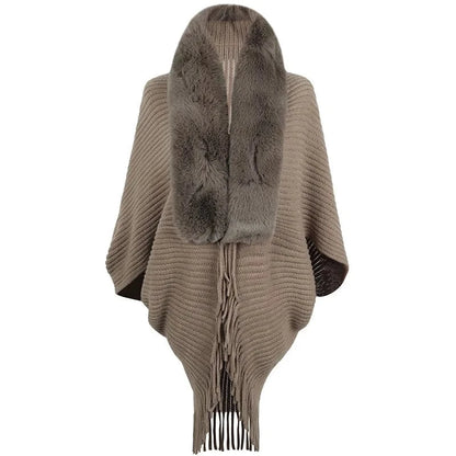 Poncho Femme Col Fourrure