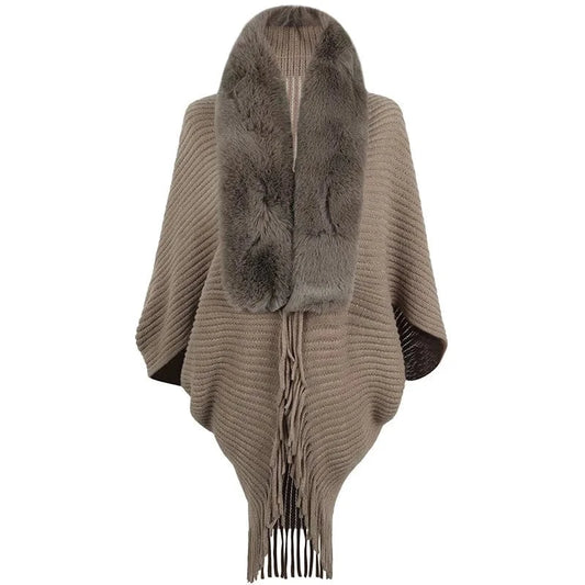 Poncho Femme Col Fourrure
