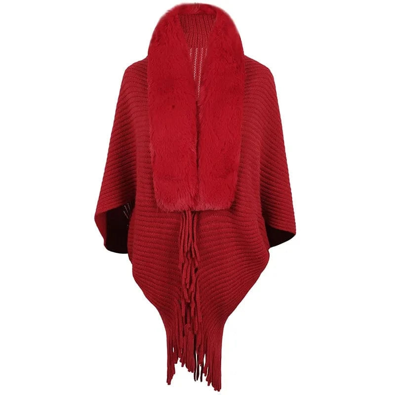 Poncho Femme Col Fourrure