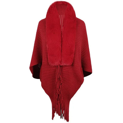 Poncho Femme Col Fourrure