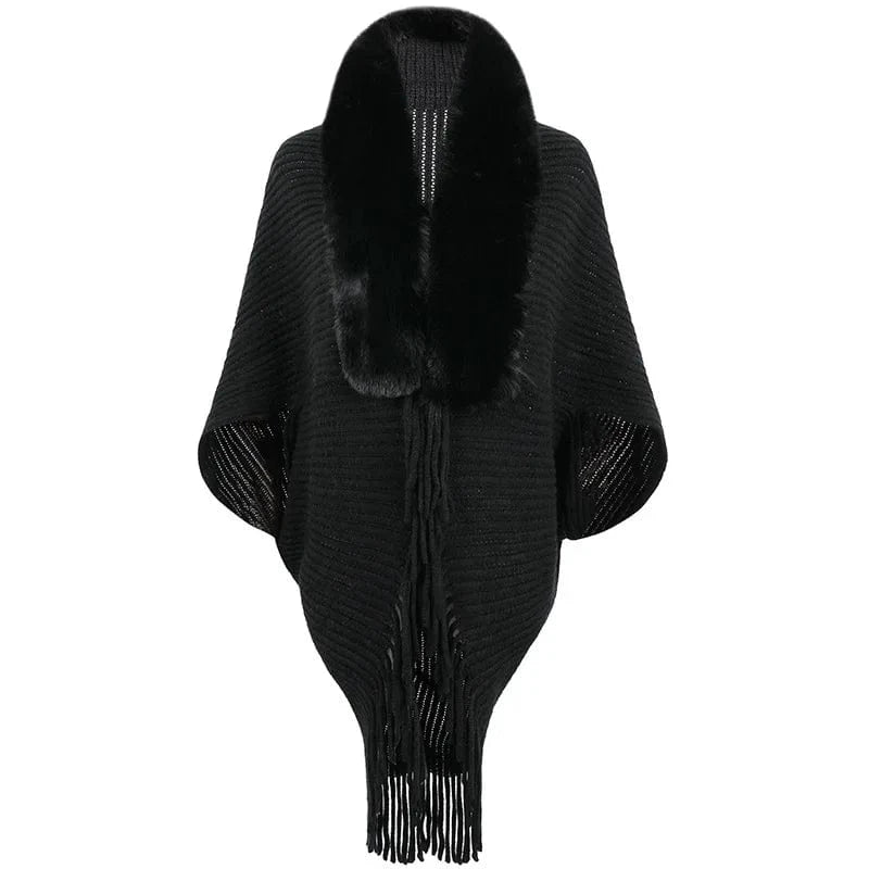 Poncho Femme Col Fourrure