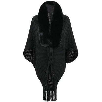 Poncho Femme Col Fourrure