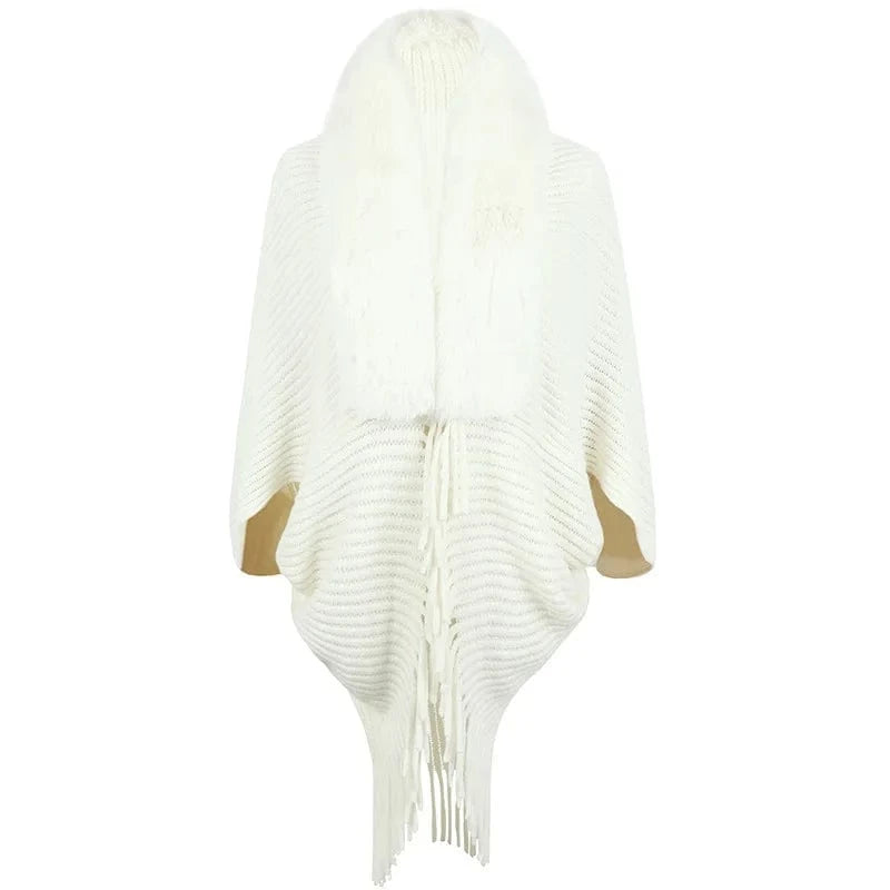 Poncho Femme Col Fourrure