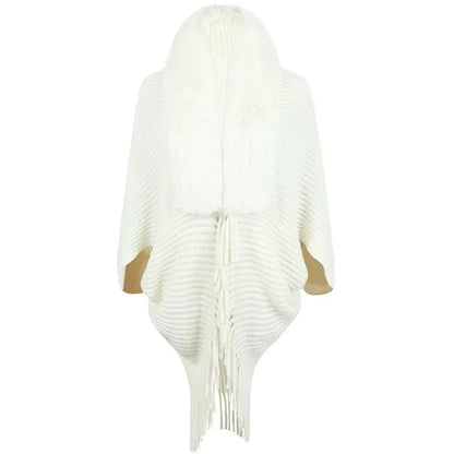 Poncho Femme Col Fourrure