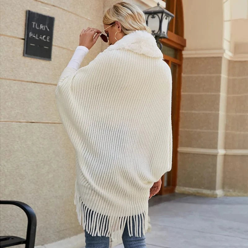 Poncho Femme Col Fourrure