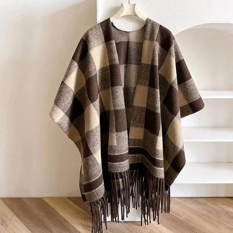 Poncho Femme Coton à Carreaux