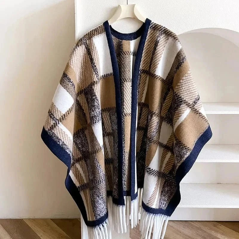 Poncho Femme Coton à Carreaux