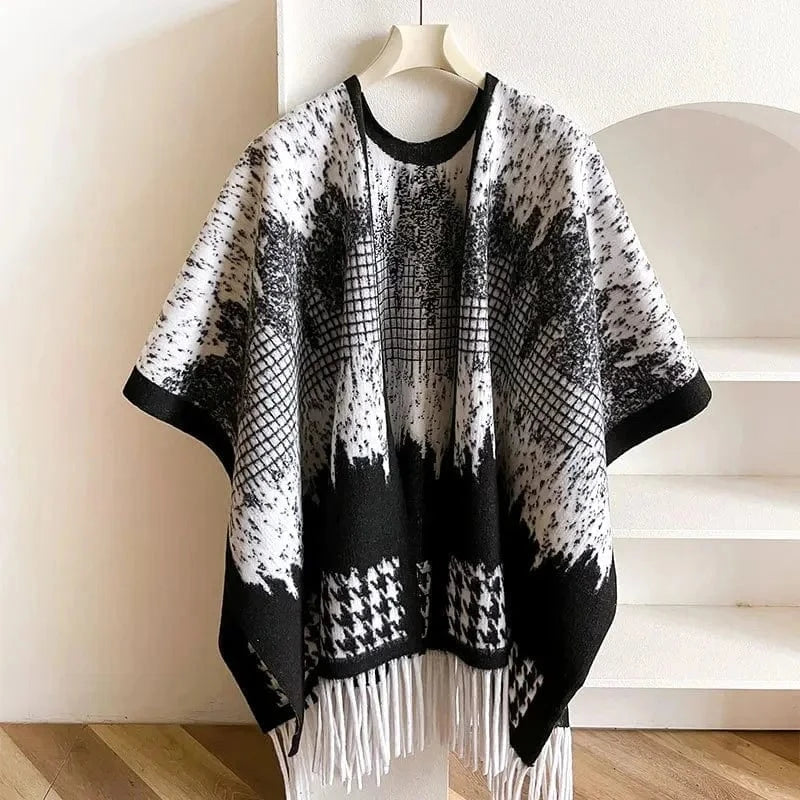 Poncho Femme Coton à Carreaux