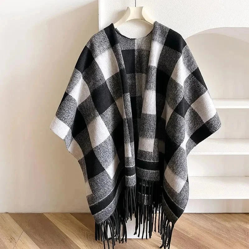 Poncho Femme Coton à Carreaux