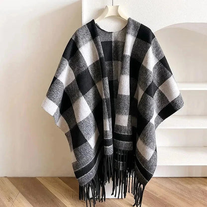 Poncho Femme Coton à Carreaux