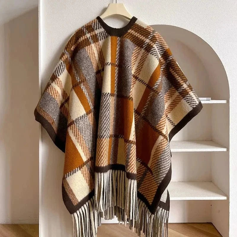 Poncho Femme Coton à Carreaux