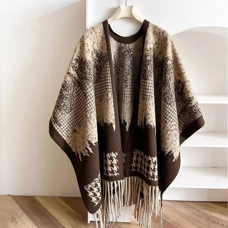 Poncho Femme Coton à Carreaux